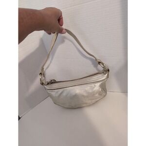 VINTAGE Y2K Express LEATHER Shoulder Bag GOLD METALLIC Rhinestones CRESCENT Mini